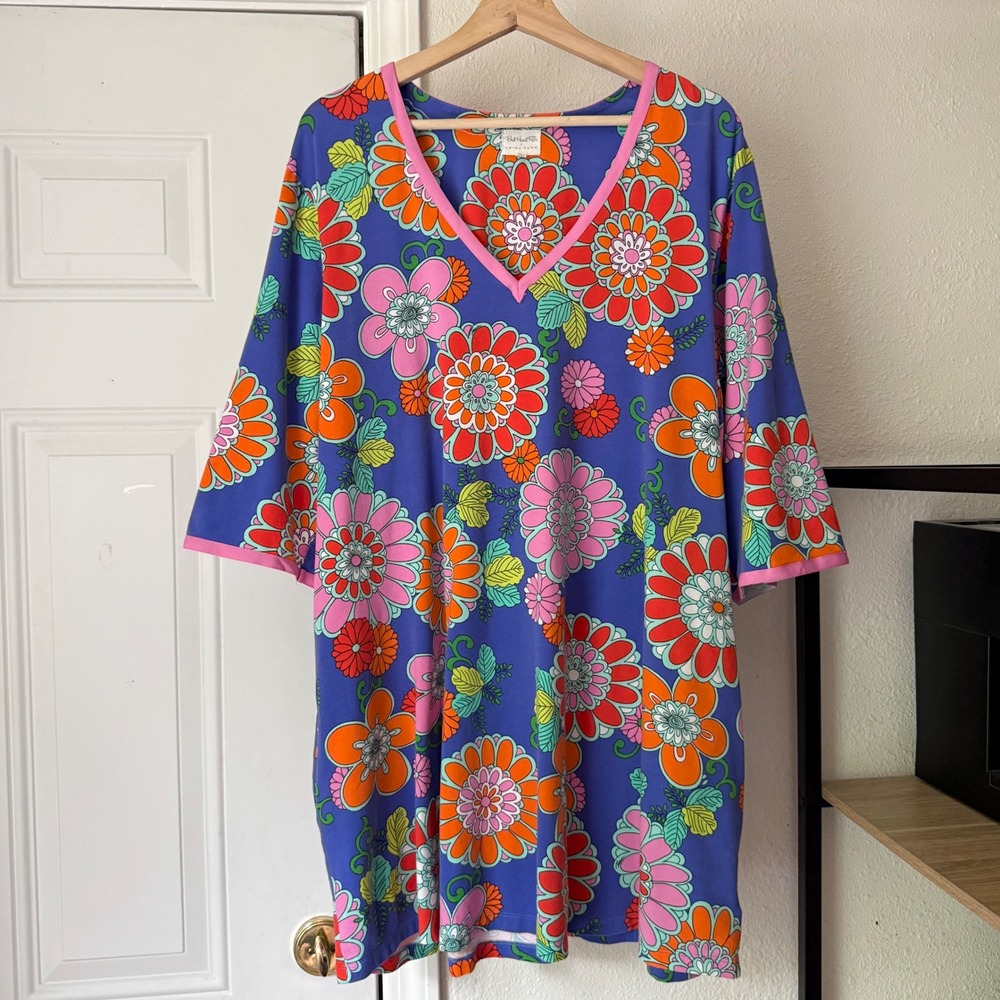 BEDHEAD PJS x TRINA TURK navy floral v-neck long sleeve mini sleep pajama‎ dress